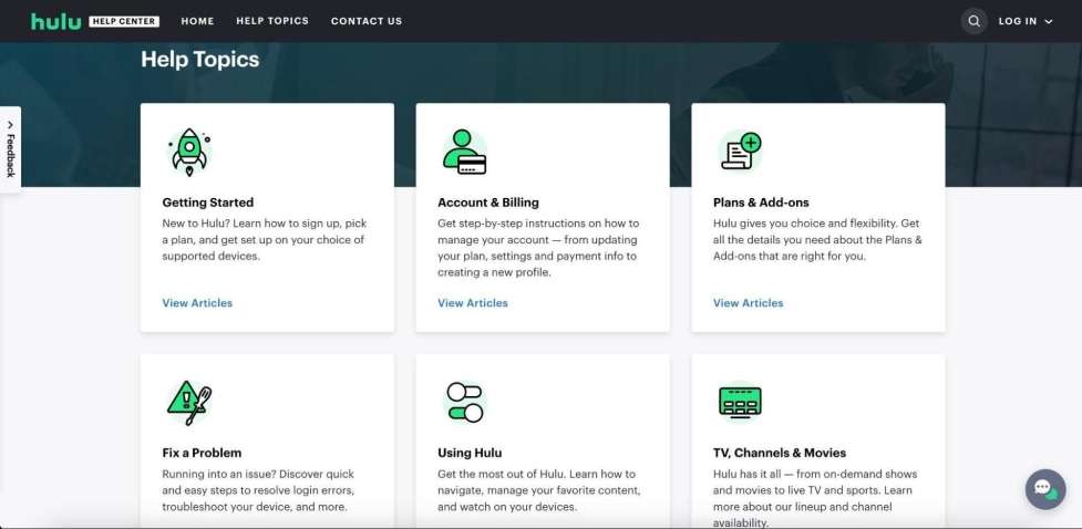 Hulu help centre dashboard 