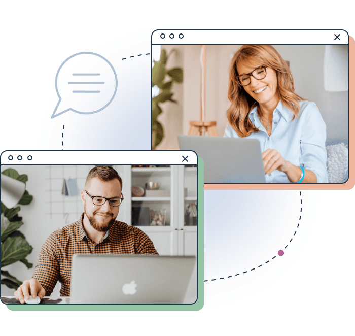 two coworkers having a virtual meeting