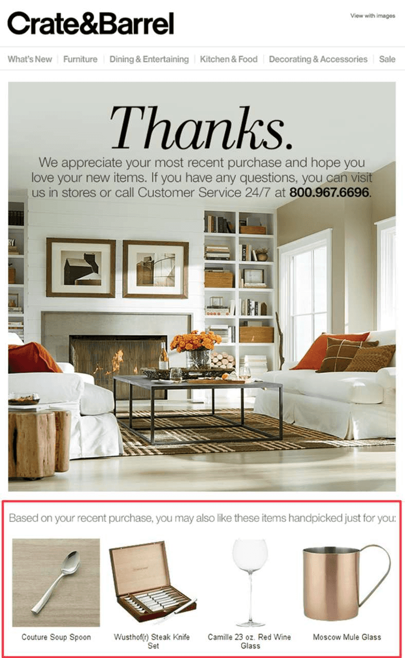 crate&barrel email to subscriber after purchase 