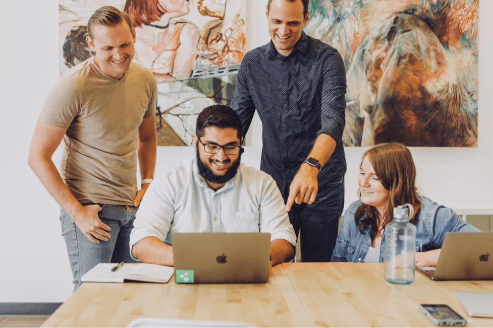 stock image of people working together 