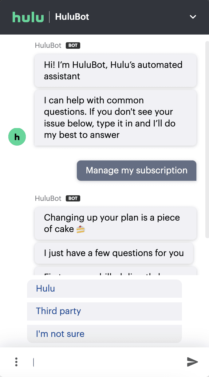 screenshot of how hulubot answers a customer question 