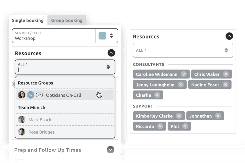 Select Resource Groups from the Calendar Booking Form